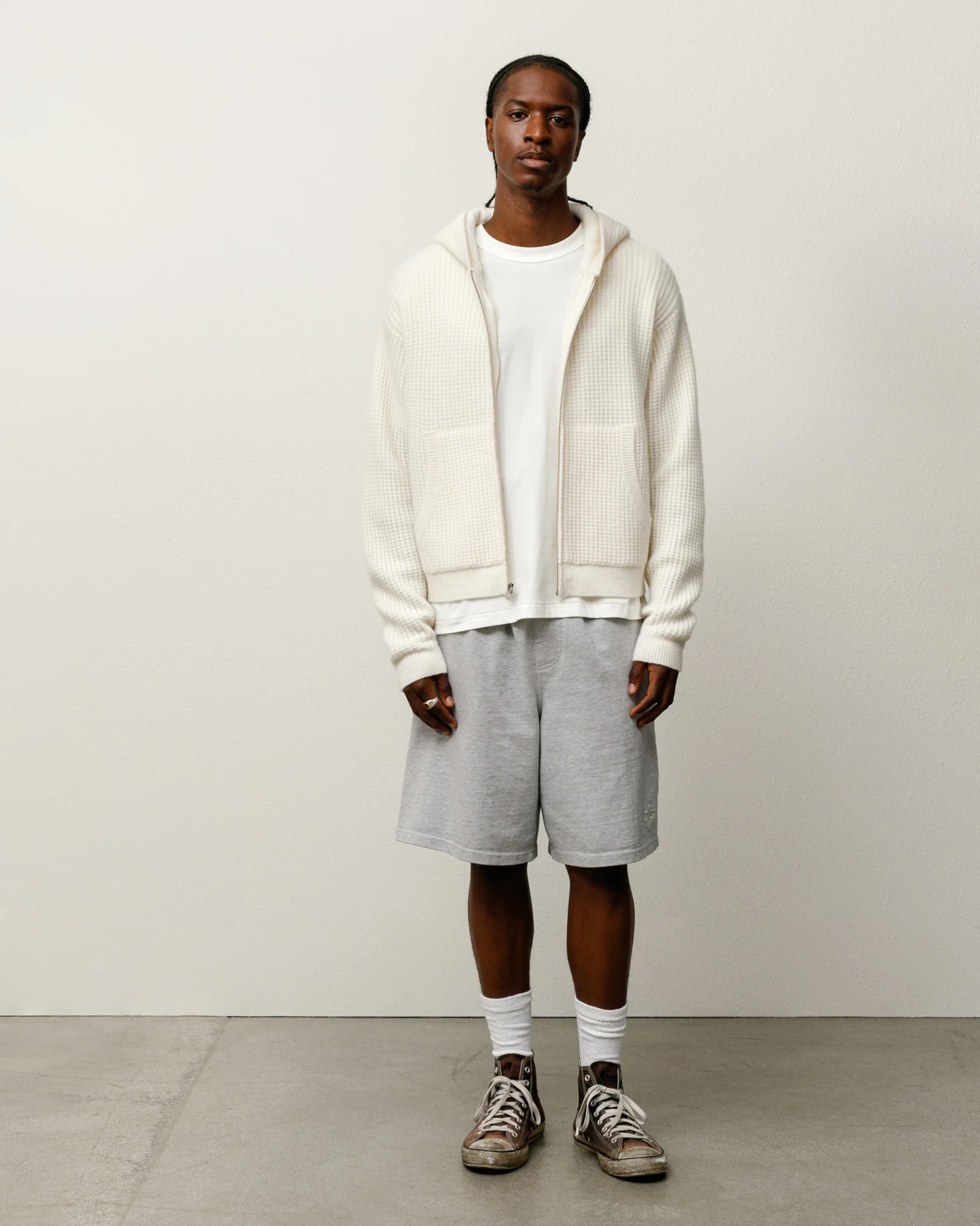 WAFFLE CASHMERE ZIP HOOD SWEATER - Image 3